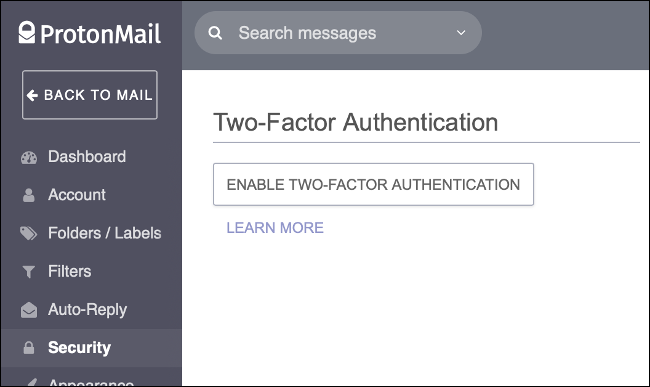 Habilite la autenticación de dos factores en ProtonMail