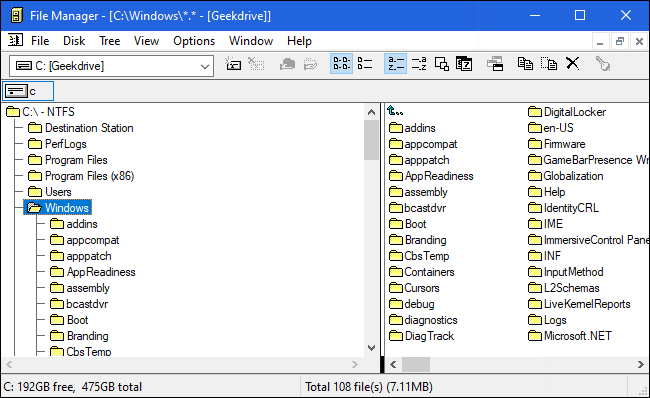 Administrador de archivos ejecutándose en Windows 10