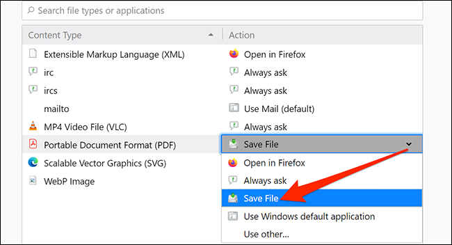Opción Guardar archivo para archivos PDF en Firefox