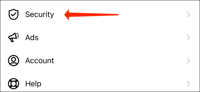 Toque Seguridad para navegar a la configuración de seguridad de Instagram