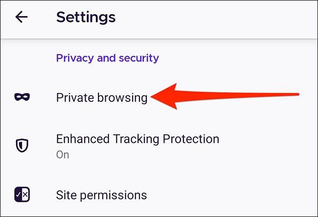 Configuración de navegación privada en Firefox