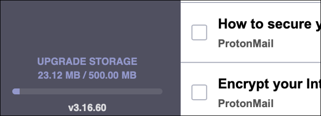 Almacenamiento en la bandeja de entrada de ProtonMail