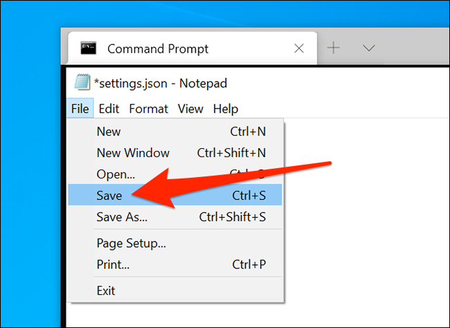 Guarde el archivo de configuración del terminal de Windows