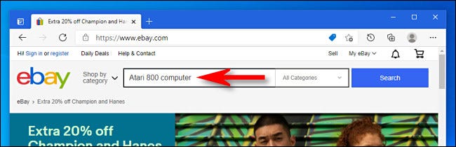 En el sitio web de escritorio de eBay, escriba una búsqueda.
