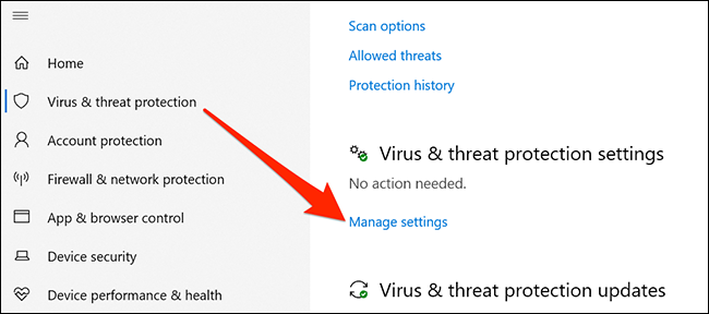 Configuración de protección contra virus y amenazas