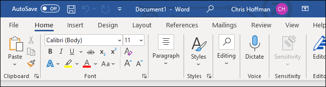 Barra de herramientas de formato de Microsoft Word.