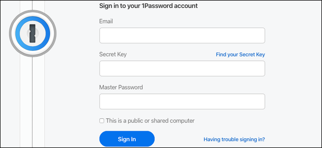 Pantalla de inicio de sesión de 1Password