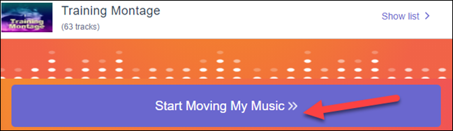 inicie la transferencia haciendo clic en "comenzar a mover mi música"
