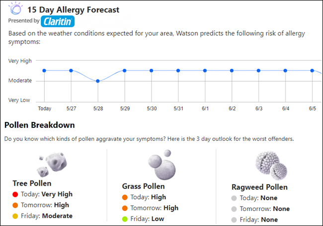 Sitio web sobre alergias de Weather Channel.