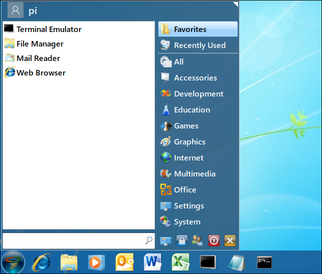 Menú del sistema de temas de Twister OS Windows 7