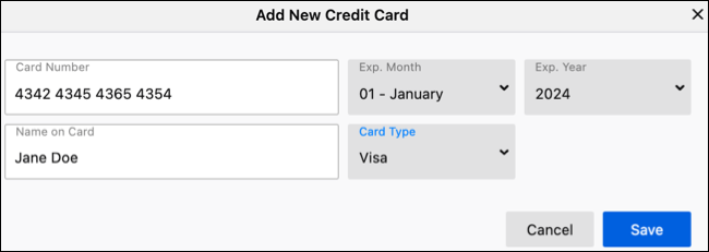Agregar una nueva tarjeta de crédito de autocompletar
