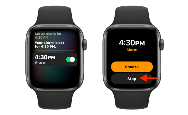 Usuario de Apple Watch configurando una alarma usando Siri.