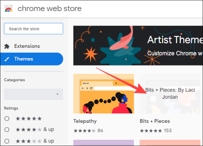 Haga clic en la miniatura de Temas en la tienda web de Chrome.