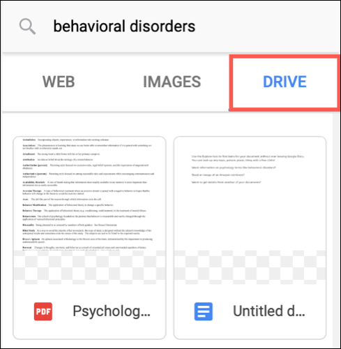 Haga clic en Drive para ver los elementos de Google Drive