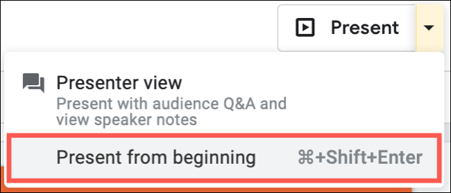 Haga clic en Presentar, Presentar desde el principio