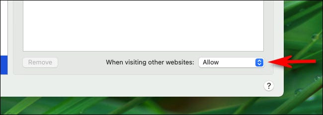 Para permitir ventanas emergentes en todos los sitios web en Safari, busque "Al visitar otros sitios web" y elija "Permitir".
