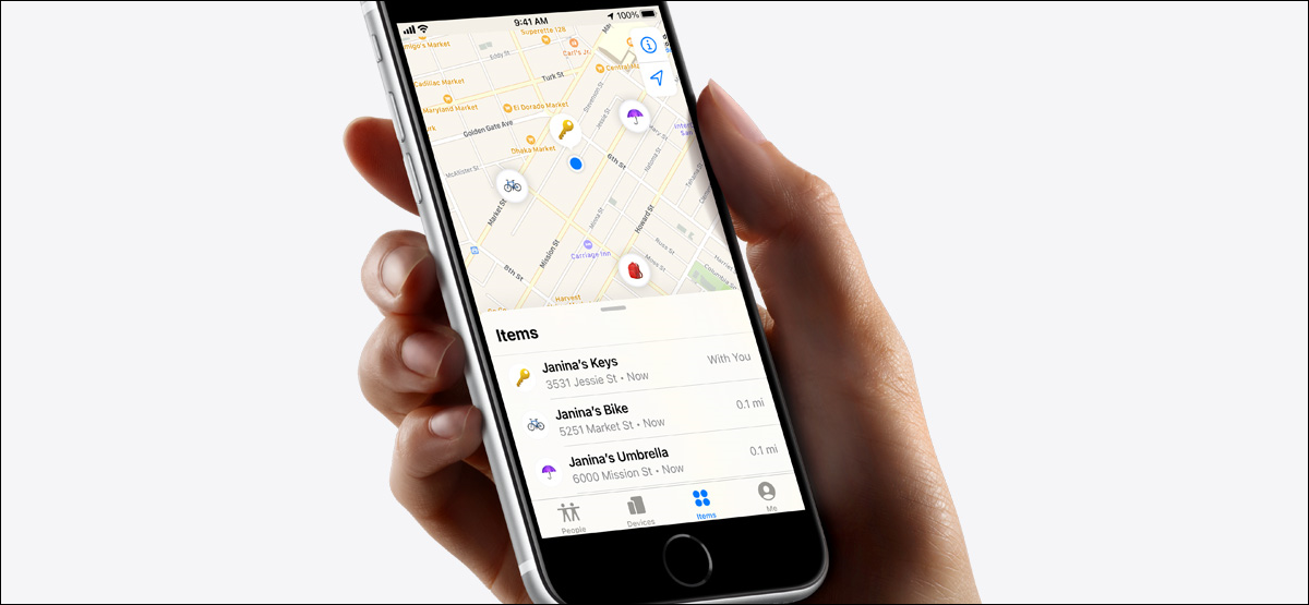 La aplicación Find My en un iPhone que muestra las ubicaciones de AirTag.