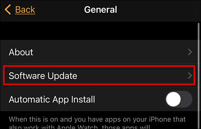 En la aplicación Apple Watch, toca "Actualización de software".