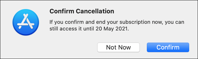 Confirmar la cancelación a través de Mac App Store