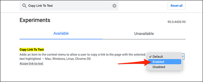 Habilite "Copiar enlace a texto" en la pantalla de banderas de Chrome.