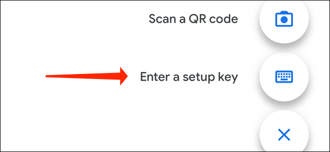 Toque Ingrese una clave de configuración en Google Authenticator