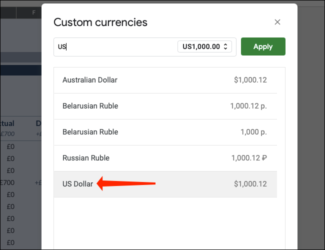 Haga clic en dólar estadounidense