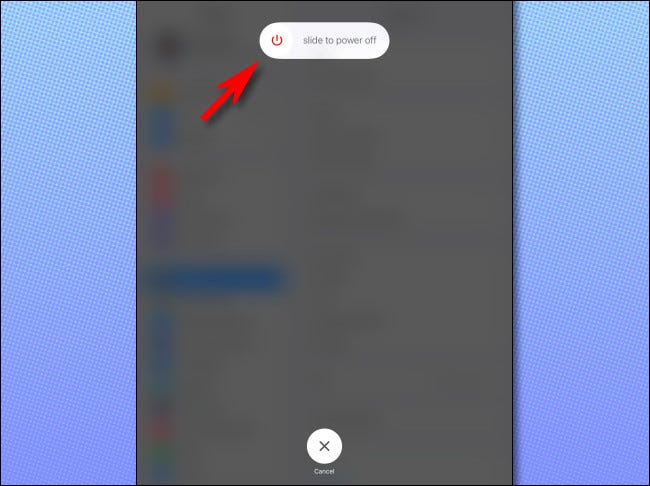 En el iPad, deslice el dedo hacia la derecha en el círculo blanco para apagar el dispositivo.