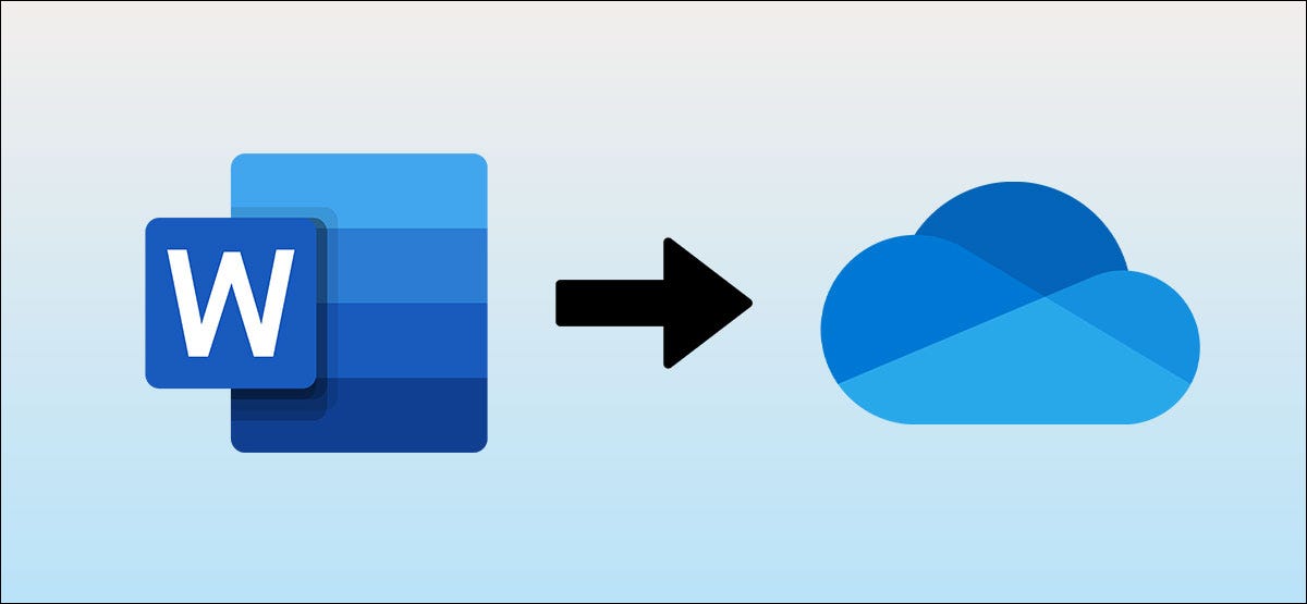 Logotipo de Microsoft Word con una flecha apuntando al logotipo de OneDrive