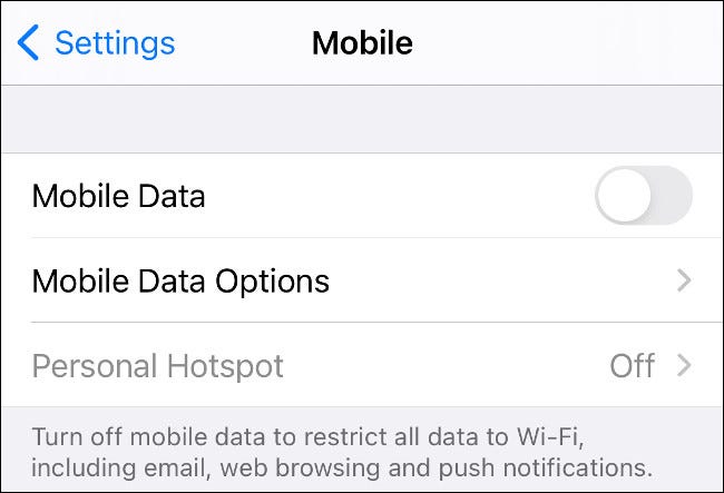 Desactivar datos móviles en iPhone