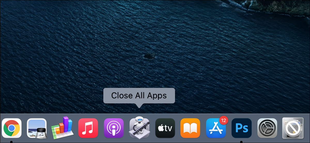 La aplicación "Cerrar todas las aplicaciones" resaltada en el Dock de una Mac.