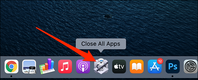 La aplicación "Cerrar todas las aplicaciones" en el Dock de una Mac.