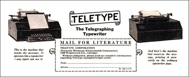 Extracto de un anuncio de teletipo de 1929