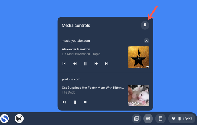 Desanclar controles de música de Chromebook Shelf