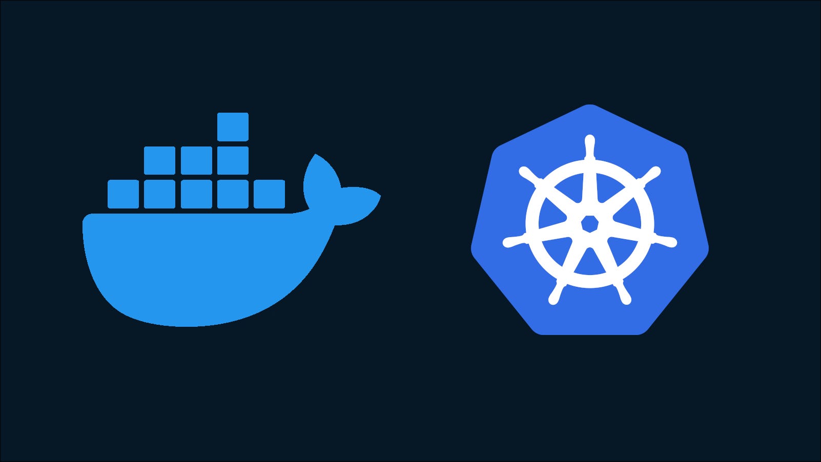 Ilustración que muestra los logotipos de Docker y Kubernetes