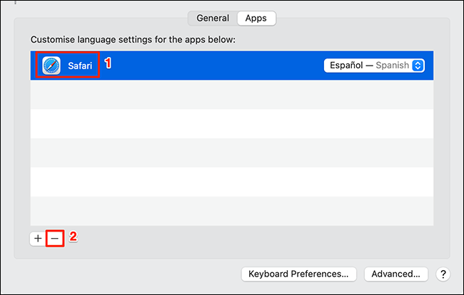 Restablece el idioma de una aplicación en Mac.