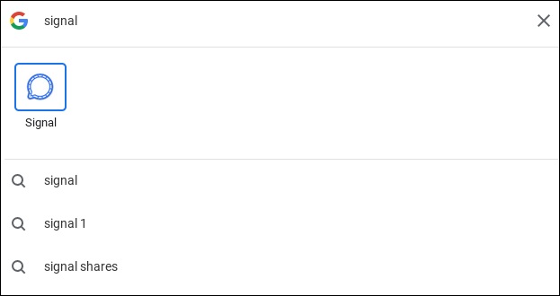 Buscando "signal2 en el buscador de ChromeOS