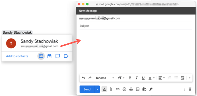 El correo electrónico del usuario mencionado abre Gmail