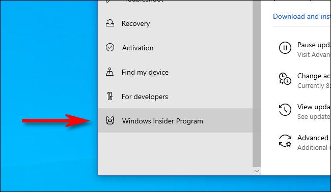Seleccione "Programa Windows Insider" en la barra lateral.