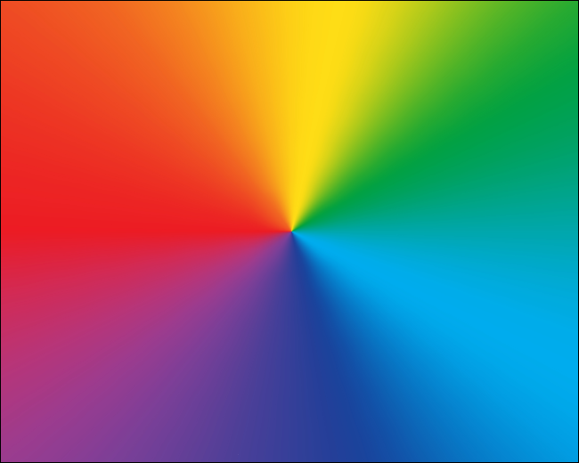 Un degradado radial que muestra los colores del arco iris.