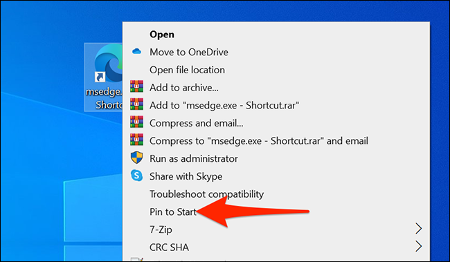 Haz clic con el botón derecho en el acceso directo del escritorio de Edge y selecciona "Anclar al inicio".