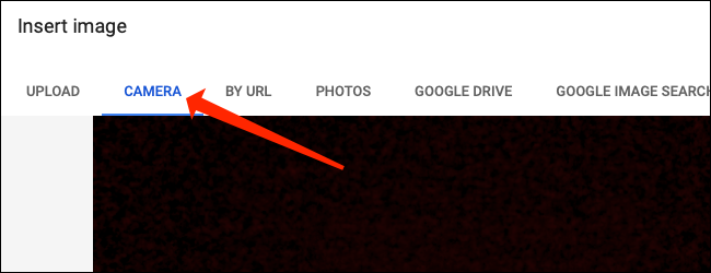 Haga clic en la pestaña "Cámara" para tomar una foto en Hojas de cálculo de Google.