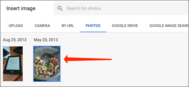 Seleccione una imagen de Google Photos dentro de Google Sheets.