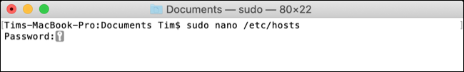 Editar el comando de archivo de hosts de macOS