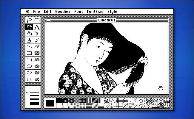 Un ejemplo de MacPaint que se ejecuta en System 1.0 en una Mac.