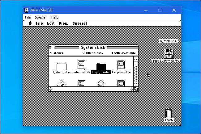 El emulador Mini vMac que se ejecuta en Windows 10.