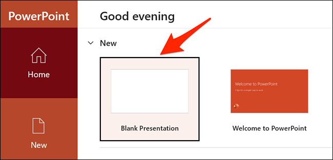 Seleccione "Presentación en blanco" en la ventana de PowerPoint.