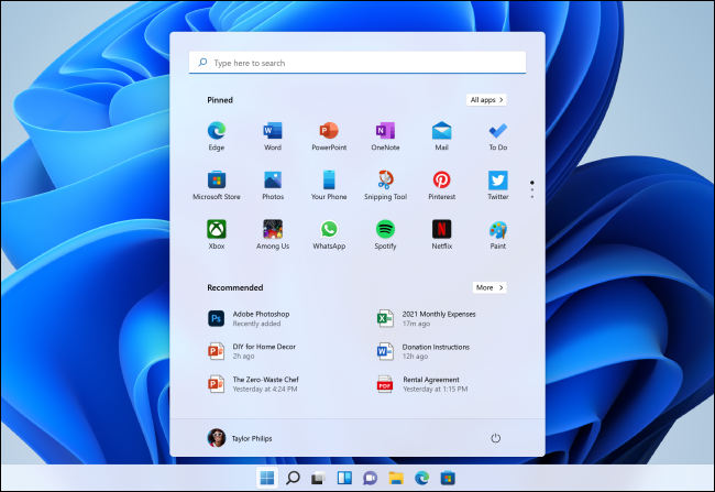 Nuevo menú Inicio de Windows 11.