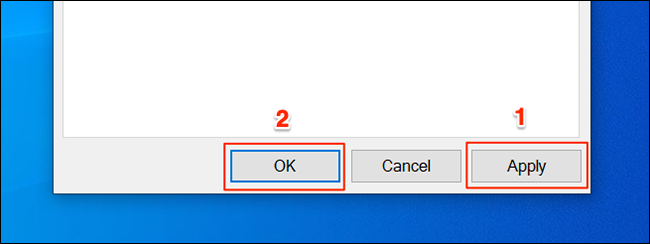 Seleccione "Aplicar" seguido de "Aceptar" en la ventana "Propiedades" de Edge.