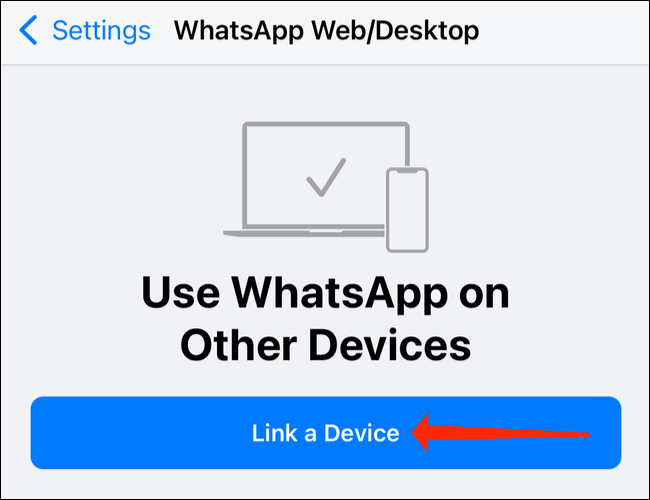 Toque "Vincular un dispositivo" para terminar de iniciar sesión en WhatsApp en el escritorio.