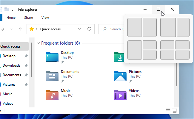Ventana emergente Snap filtrada de Windows 11